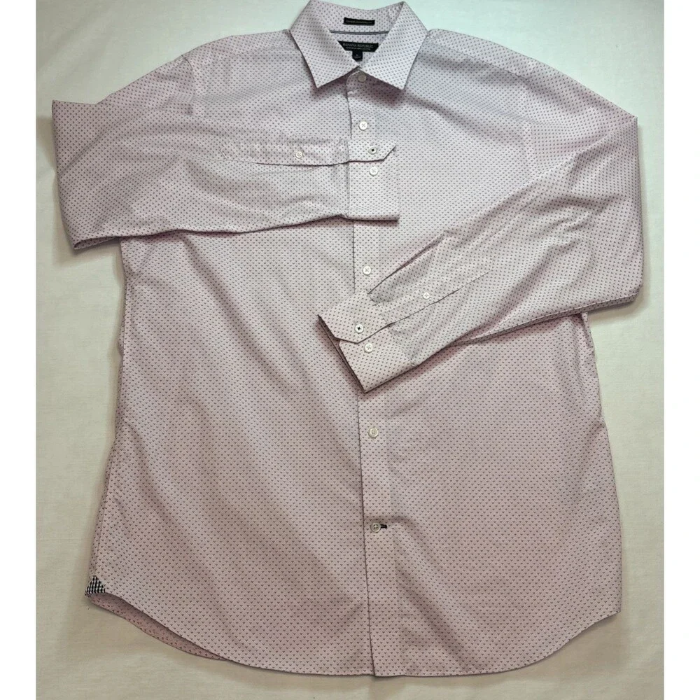 BANANA REPUBLIC Men Large Pink Button Down Long Sleeve Cotton Dress Shirt